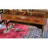 A George IV period inlaid mahogany Spinet, converted to a large lift top display cabinet with glazed