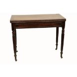 A fine Irish George IV period brass inlaid and rosewood banded mahogany fold-over Tea Table, by