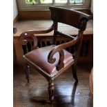 A William IV periodÿcarved mahogany Open Armchair,ÿwith carved scroll wide bar top rail and