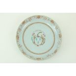 An 18th Century Chinese Famille Rose Export Dish, with armorial crest, with motto 'Memte Manuoue