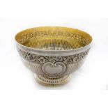 A heavy silver Punch Bowl, Victorian London 1889, by Charles Stuart Harris, with half fluted body on