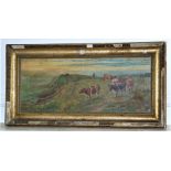 Alfred Grey, Irish 1848 - 1926  "Herding Cattle by a Cliff, probably Howth," O.O.C., approx. 9" x 21