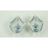 A very rare pair of 18th Century Lunds Bristol blue and white Pickle Dishes, in the form of