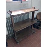 A Victorian three tier rectangular oak Dumbwaiter, on standard supports and turned legs, as is,