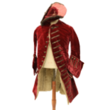 A rare late 18th Century dark red velvet Gentleman's Jacket, lined with fur and felt, two flap