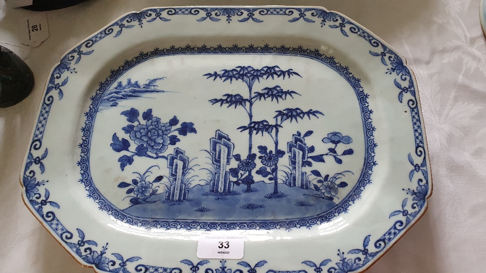 A good set of three Nankin Chinese porcelainÿblue and white Platters, decorated with trees and - Image 2 of 2