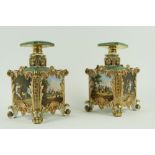 A fine pair of decorative Jacob petit French polychrome porcelain Flasks and stoppers, each of