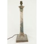 A heavy silver plated Corinthian style Table Lamp, with fluted column on square stepped base, 18" (