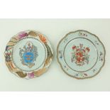 Two similar 18th Century Chinese armorial Export Plates, each of circular serpentine form, one