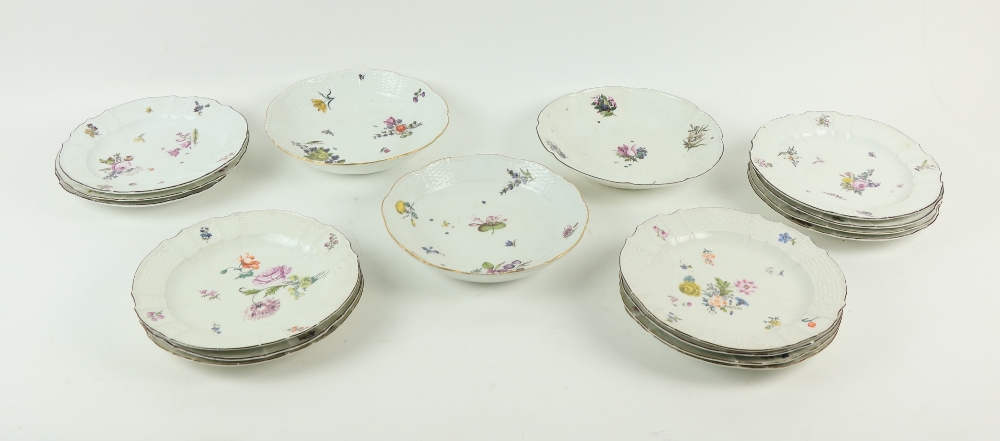 A good set of 12 - 19th Century Meissen porcelain Plates,ÿwith lobed basket moulded border and