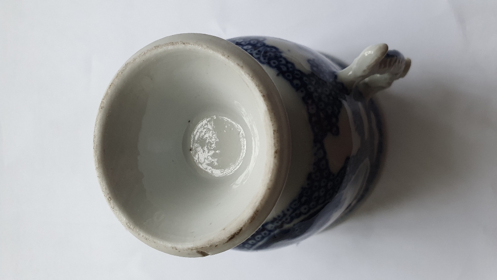 A set of four two handled blue and white Chinese porcelain Cups, each on stemmed base, 10cms (4") - Image 3 of 7