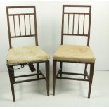 A pair of Edwardian Side Chairs, by Jas. Shoolbred, London, labelled, with a four rail back and