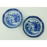 A pair of Kangshi blue and white Chinese porcelainÿDishes, each decorated with figures and