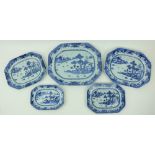 A fine set of 5 rectangular graduating Nankin Chinese porcelain blue and whiteÿMeat Platters,