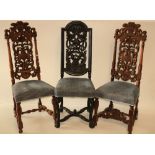 A William & Mary style "Wainscott" stained oak Chair, with pierced and carved back panel on four