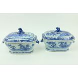 A pair of Chinese blue and white Nankin Soup Tureens and Covers, decorated with boats, figures and