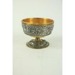 A very fine gilt brass and silver plated stem Bowl, 19th Century, probably by Elkington & Co., the