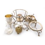 A silver Warming Stand, London 1910, 206grams; three silver plated ditto, an Indian chased white