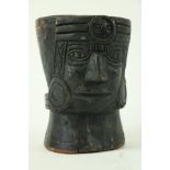 A very unusual carved wooden Mask Bowl, in the Aztec style, the mask with a further carved mask to