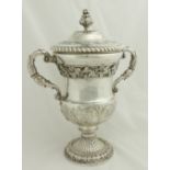 A large heavy Irish silver two handled Cup and Cover, George III Dublin 1815, by Jas. Scott, the