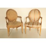 A pair of George III giltwood Open Armchairs, in the manner of John Linnell, each with channelled
