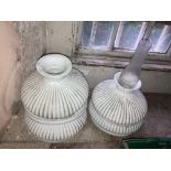 A set of 5 old reeded milk glass Lamp Shades, another glass Lamp Chimney and a small shade, and a
