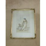 19th Century Italian Schoolÿ Watercolour: "Middle Eastern Figure smoking Shisha Pipe standing by a