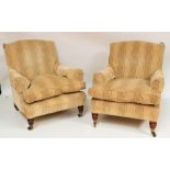 A pair of 19th Century Irish Easy Armchairs,ÿearly Victorian by Strathan, Dublin, numbered 1st: