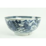 A large blue and white Chinese Qianlong period (1736 - 1795) Punch Bowl, decorated with landscape