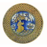 A very rare 16th Century Italian tin glaze Maiolica deep Plate, depicting St. Francis of Assisi