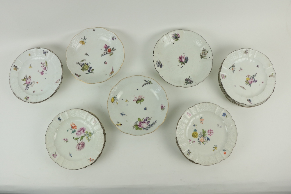 A good set of 12 - 19th Century Meissen porcelain Plates,ÿwith lobed basket moulded border and - Image 2 of 3