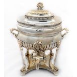 A fine George IV Sheffield silver plated and crested Tea Urn and Cover, with half reeded ogee shaped