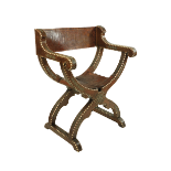 A hip joint X frame Hispano Moresque Open folding Armchair, inlaid with bone and ivory and rows of