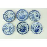 A set of 6 - 18th Century Chinese blue and white Phoenix Plates, each of octagonal form and 10 other