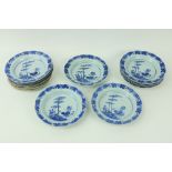 A good set of 9 Chinese 18th Century blue and white porcelain Plates, each decorated with bamboo and