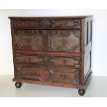 A 17th Century Jacobean type oak Chest of Drawers, in two parts, with four variant drawers and