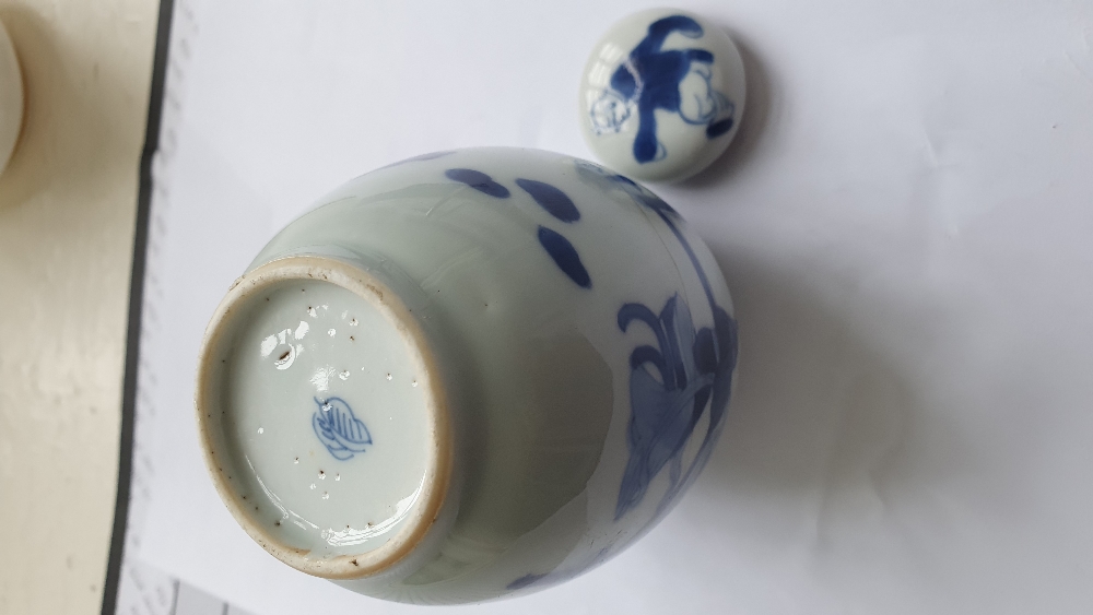 A set of four two handled blue and white Chinese porcelain Cups, each on stemmed base, 10cms (4") - Image 4 of 7