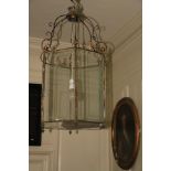 A very fine large octagonal brass framed Georgian Hall Lantern, with etched glass panels (also