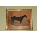 Henry Barraud (1811 - 1874)  "Haynestown Lass - 1868," O.O.B., black horse in a stable, signed lower