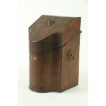 A George III period ebony strung mahogany Knife Box, with slope top and serpentine front (now fitted