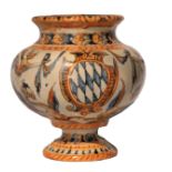 An early Castelli Majolica bulbousÿVase, of small proportions, decorated with winged figures, on