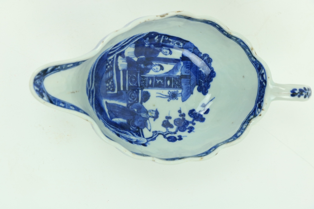 A Chinese blue and white Xiangshi porcelain Sauceboat, the interior decorated with figures on a - Image 2 of 10