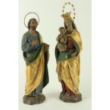 A very good pair of late 18th Century / 19th Century carved polychrome wooden Figures, The Madonna