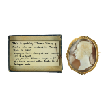 A 19th Century oval carved Cameo Profile Portrait, according to a note attached, it is a Portrait of