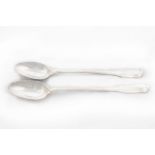 A pair of George III crested silver fiddle and thread pattern Basting Spoons, London 1804, by