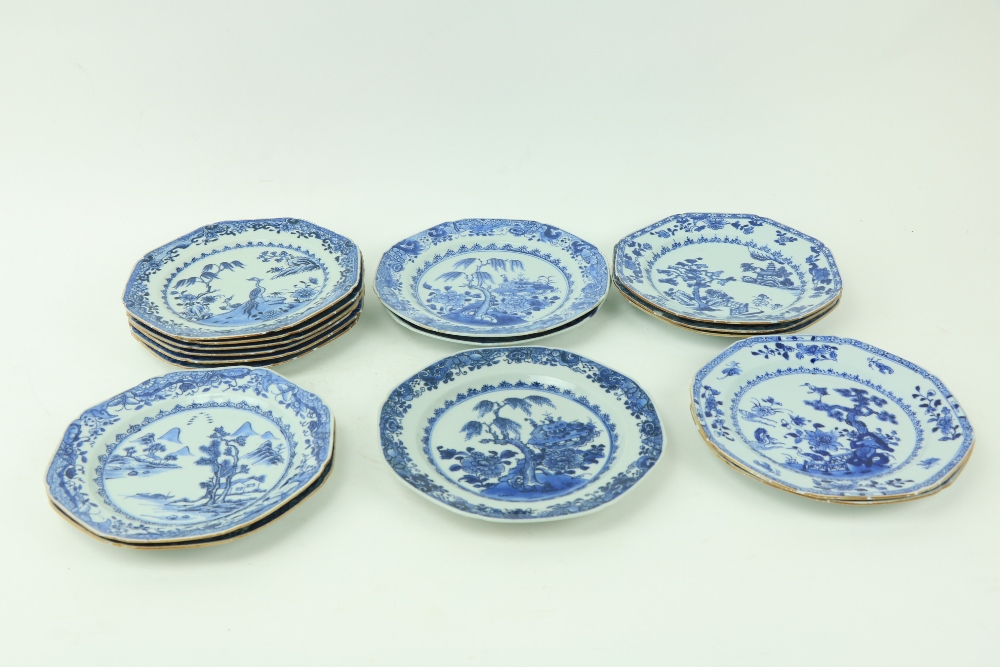 A set of 6 - 18th Century Chinese blue and white Phoenix Plates, each of octagonal form and 10 other - Image 2 of 2