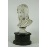 A 19th Century carved white marble Bust, head and shoulders on turned socle, with an associated