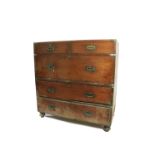A 19th Century two part brass bound mahogany Military Chest, with three long and two short