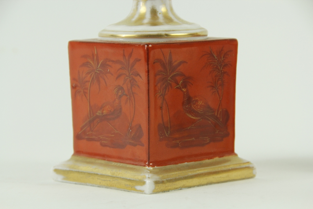 A pair of 19th Century French porcelain two handled Urns, each decorated in the chinoiserie style - Image 3 of 4