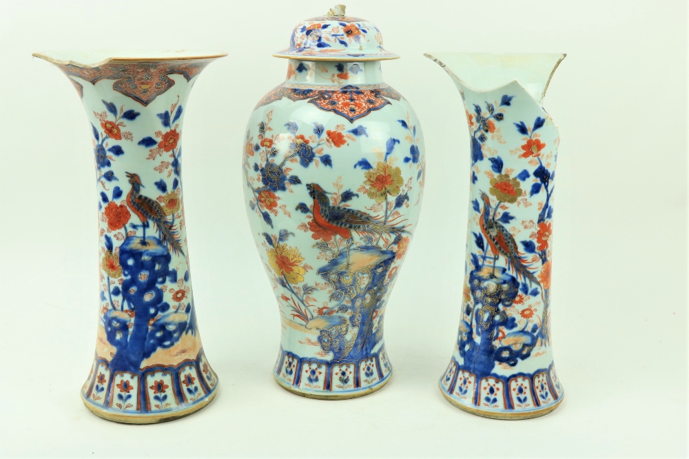 A fine 18th Century Chinese Imari Vase and Cover, of baluster form, decorated with foliage,